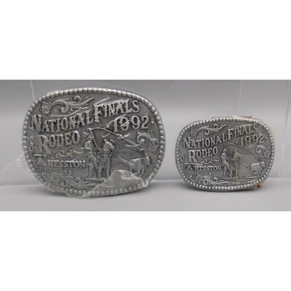 2 New Sealed Hesston National Finals Rodeo 1992 NFR Belt Buckle AGCO Vtg Rare